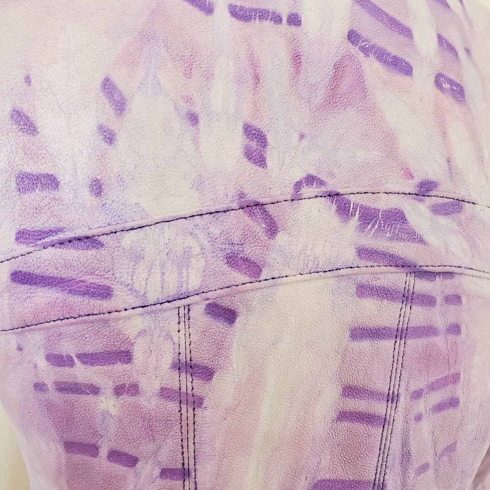 white purple pink Leather Motorcycle biker bomber Jacket tie dyed 2 4 6 XS small - Picture 10 of 10